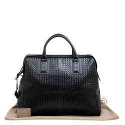 Pre Owned Bottega Veneta Black Intrecciato Leather Weekender Bag