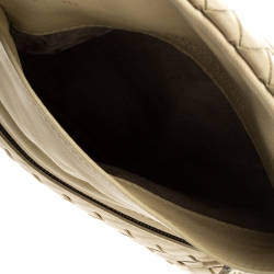 Pre Owned Bottega Veneta Beige Intrecciato Leather Expandable Chain Crossbody Bag