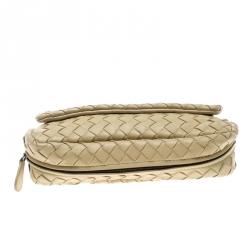 Pre Owned Bottega Veneta Beige Intrecciato Leather Expandable Chain Crossbody Bag
