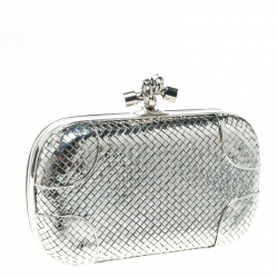 Pre Owned Bottega Veneta Sterling Silver Knot Clutch