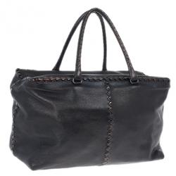 Pre Owned Bottega Veneta Black Large Brick Cervo Top Handle Bag