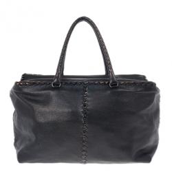 Pre Owned Bottega Veneta Black Large Brick Cervo Top Handle Bag