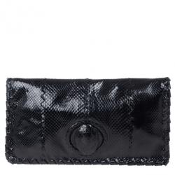 مملوكة مسبقًا Bottega Veneta Black Ayres Twist Lock Watersnake Clutch