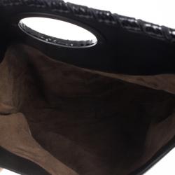 مملوكة مسبقًا Bottega Veneta Black Ayres Twist Lock Watersnake Clutch