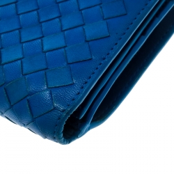 Pre Owned Bottega Veneta Blue Intrecciato Leather Continental Wallet