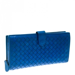 Pre Owned Bottega Veneta Blue Intrecciato Leather Continental Wallet