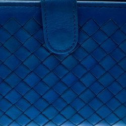 Pre Owned Bottega Veneta Blue Intrecciato Leather Continental Wallet