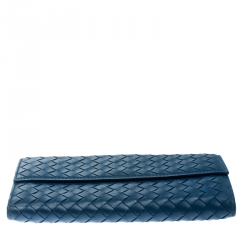 Pre Owned Bottega Veneta Blue Intrecciato Leather Continental Wallet