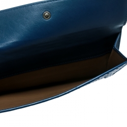 Pre Owned Bottega Veneta Blue Intrecciato Leather Continental Wallet