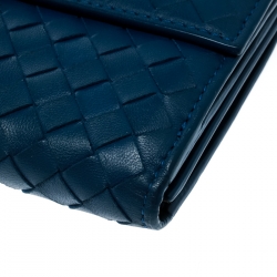 Pre Owned Bottega Veneta Blue Intrecciato Leather Continental Wallet