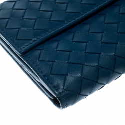 Pre Owned Bottega Veneta Blue Intrecciato Leather Continental Wallet