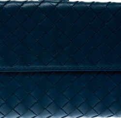 Pre Owned Bottega Veneta Blue Intrecciato Leather Continental Wallet