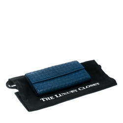 Pre Owned Bottega Veneta Blue Intrecciato Leather Continental Wallet