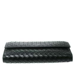 Pre Owned Bottega Veneta Black Intrecciato Leather Continental Wallet