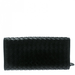 Pre Owned Bottega Veneta Black Intrecciato Leather Continental Wallet