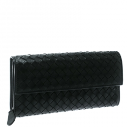 Pre Owned Bottega Veneta Black Intrecciato Leather Continental Wallet