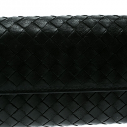 Pre Owned Bottega Veneta Black Intrecciato Leather Continental Wallet