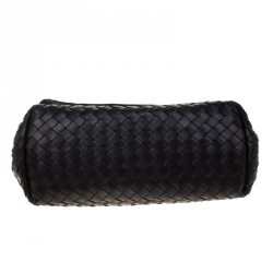 Pre Owned حقيبة كلتش بوتيغا فينيتا بقلاب أنترشياتو جلد سوداء