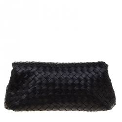 Pre Owned حقيبة كلتش بوتيغا فينيتا بقلاب أنترشياتو جلد سوداء