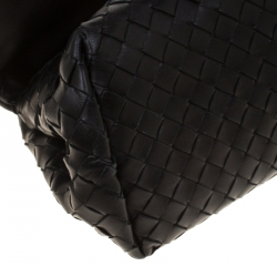 Pre Owned حقيبة كلتش بوتيغا فينيتا بقلاب أنترشيات و جلد سوداء