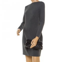 Pre Owned حقيبة كلتش بوتيغا فينيتا بقلاب أنترشياتو جلد سوداء