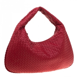 Pre Owned Bottega Veneta Red Intrecciato Leather Hobo