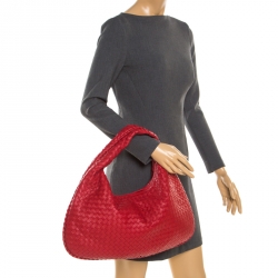 Pre Owned Bottega Veneta Red Intrecciato Leather Hobo