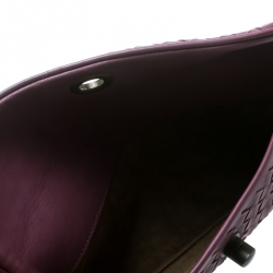 Pre Owned Bottega Veneta Purple Intrecciato Woven Leather Mini Flap Turn-Lock Crossbody Bag