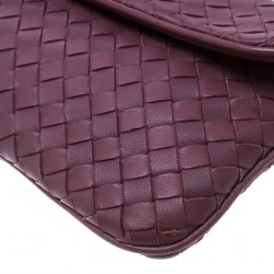 Pre Owned Bottega Veneta Purple Intrecciato Woven Leather Mini Flap Turn-Lock Crossbody Bag