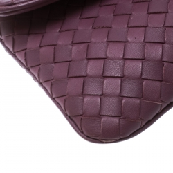 Pre Owned Bottega Veneta Purple Intrecciato Woven Leather Mini Flap Turn-Lock Crossbody Bag