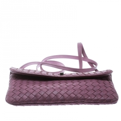 Pre Owned Bottega Veneta Purple Intrecciato Woven Leather Mini Flap Turn-Lock Crossbody Bag