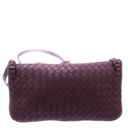 Pre Owned Bottega Veneta Purple Intrecciato Woven Leather Mini Flap Turn-Lock Crossbody Bag