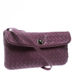 Pre Owned Bottega Veneta Purple Intrecciato Woven Leather Mini Flap Turn-Lock Crossbody Bag