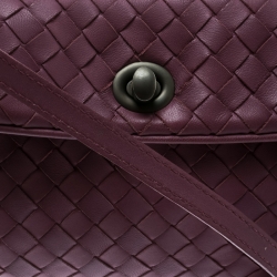 Pre Owned Bottega Veneta Purple Intrecciato Woven Leather Mini Flap Turn-Lock Crossbody Bag