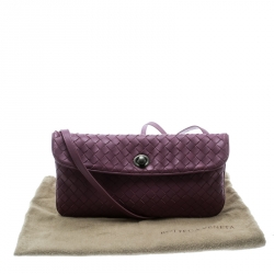 Pre Owned Bottega Veneta Purple Intrecciato Woven Leather Mini Flap Turn-Lock Crossbody Bag