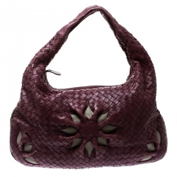 Pre Owned Bottega Veneta Purple Intrecciato Leather Flower Hobo