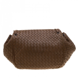 Pre Owned Bottega Veneta Brown Intrecciato Leather Drawstring Flap Crossbody Bag