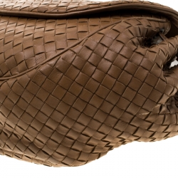 Pre Owned Bottega Veneta Brown Intrecciato Leather Drawstring Flap Crossbody Bag