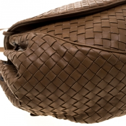 Pre Owned Bottega Veneta Brown Intrecciato Leather Drawstring Flap Crossbody Bag