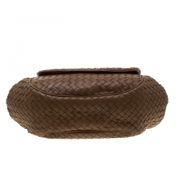 Pre Owned Bottega Veneta Brown Intrecciato Leather Drawstring Flap Crossbody Bag