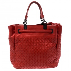 Pre Owned Bottega Veneta Red Intrecciato Leather Drawstring Bucket Bag