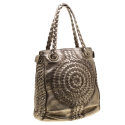Pre Owned Bottega Veneta Metallic Gold Leather Illusion Hobo 
