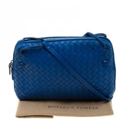 Pre Owned Bottega Veneta Blue Intrecciato Leather Nodini Crossbody Bag