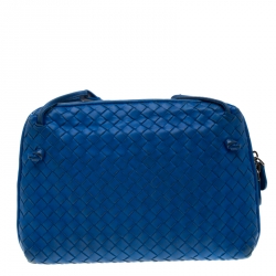 Pre Owned Bottega Veneta Blue Intrecciato Leather Nodini Crossbody Bag