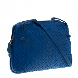 Pre Owned Bottega Veneta Blue Intrecciato Leather Nodini Crossbody Bag