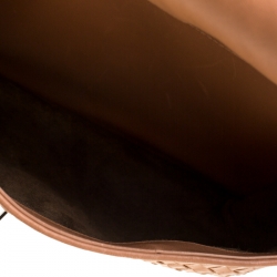 Pre Owned Bottega Veneta Pale Orange Intrecciato Leather Double Sided Flap Shoulder Bag