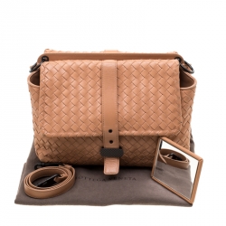 Pre Owned Bottega Veneta Pale Orange Intrecciato Leather Double Sided Flap Shoulder Bag