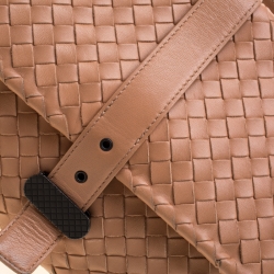 Pre Owned Bottega Veneta Pale Orange Intrecciato Leather Double Sided Flap Shoulder Bag