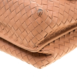 Pre Owned Bottega Veneta Pale Orange Intrecciato Leather Double Sided Flap Shoulder Bag
