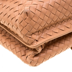 Pre Owned Bottega Veneta Pale Orange Intrecciato Leather Double Sided Flap Shoulder Bag